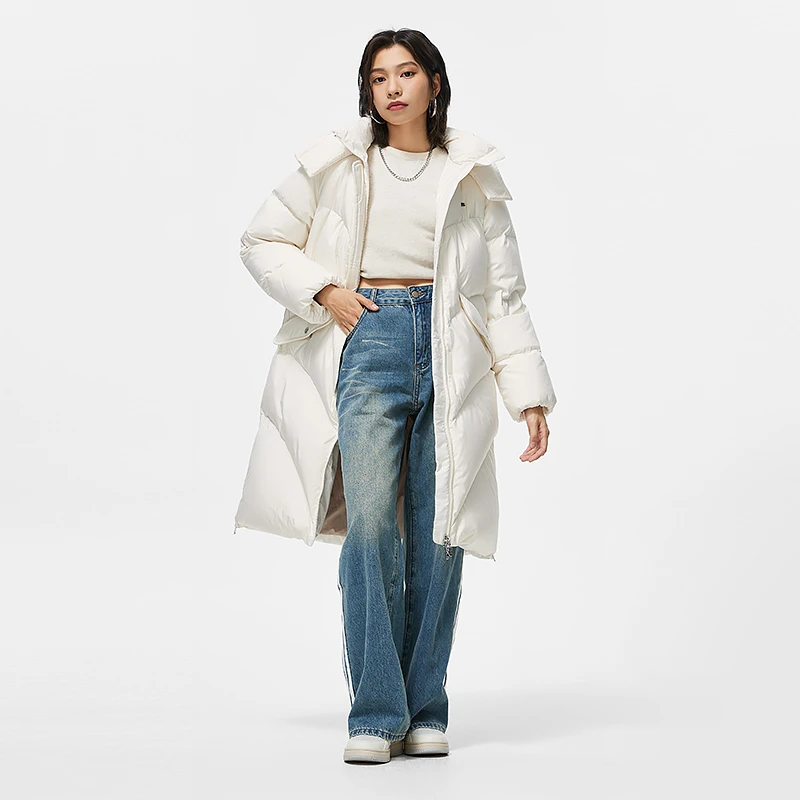 李宁运动潮流系列女子长羽绒服宽松防风加厚保暖外套AYMT116-B品