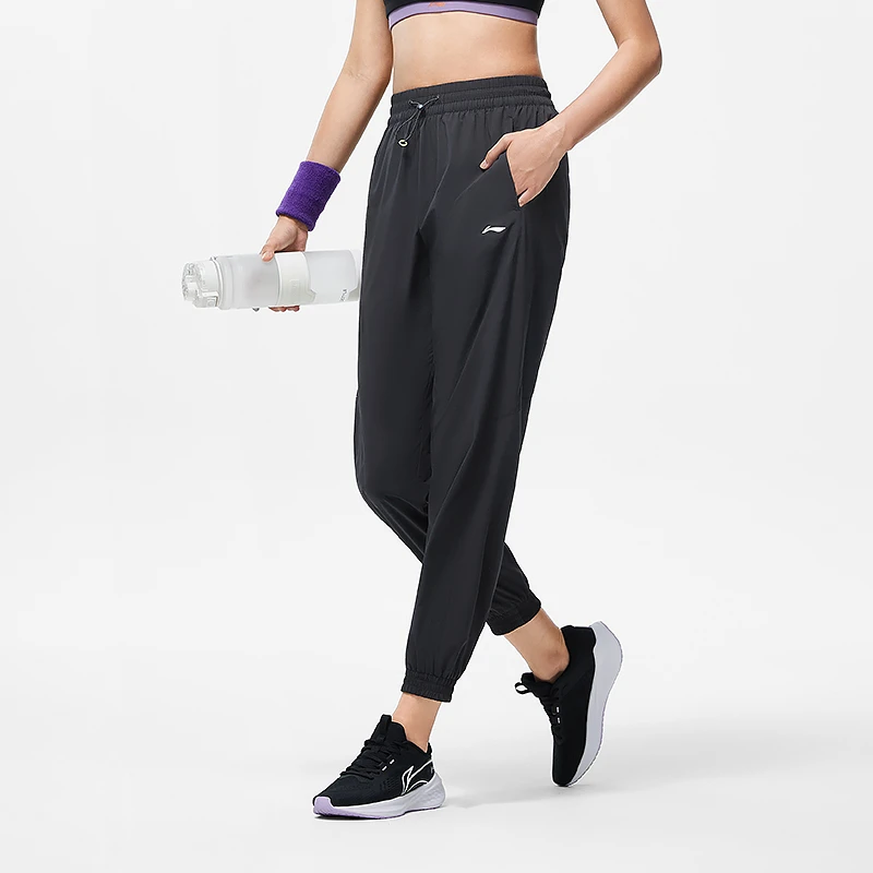 李宁运动长裤女子健身系列速干凉感舒适束脚宽松长裤AYKT500-B品