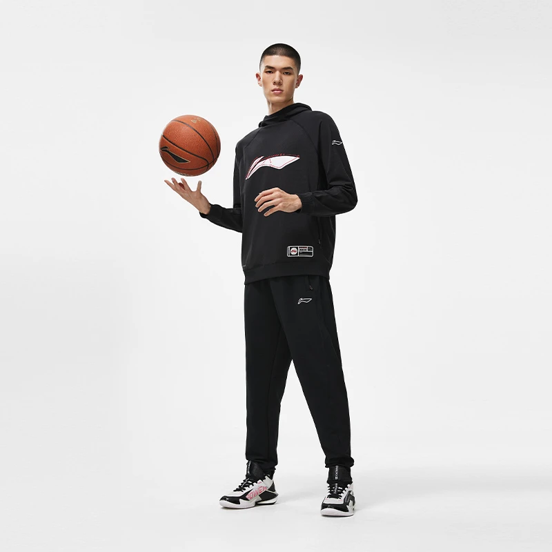 李宁卫衣男CBA专业篮球系列连帽保暖运动服套头衫AWDT883-B品