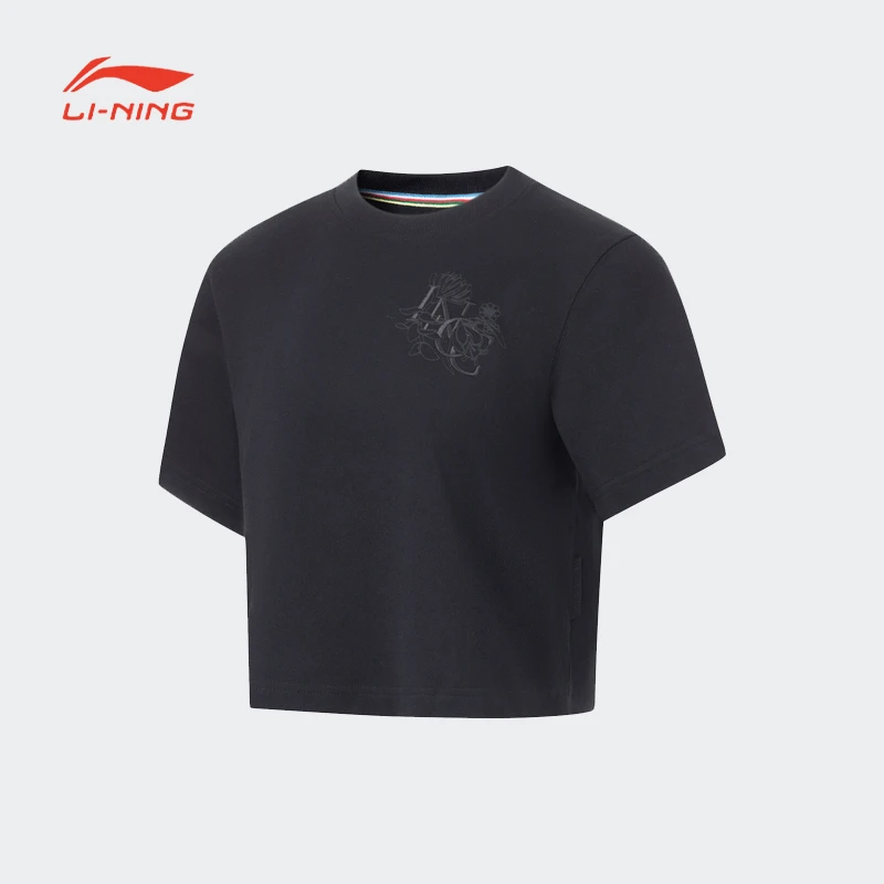 中国李宁女短袖文化衫23夏季棉质舒适透气宽松短上衣AHST162-B品