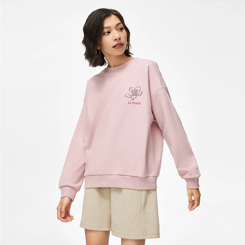 李宁中国文化系列女子套头无帽卫衣宽松加绒舒适保暖上衣AWDT762