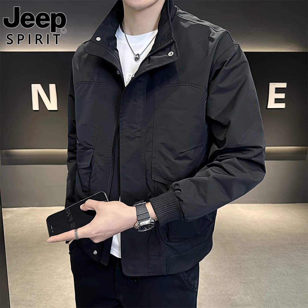 Jeep吉普春秋款立领百搭男士工装韩版高级感商务夹克休闲男外套