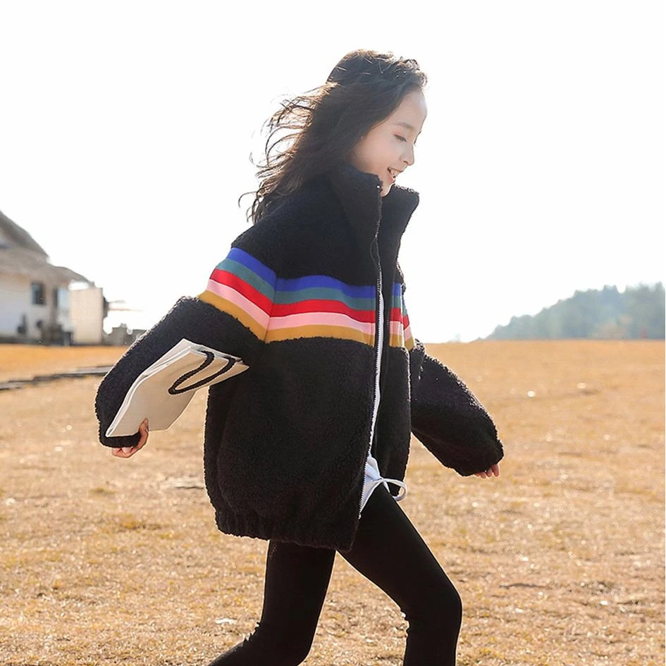 女童外套秋冬款宽松洋气大童儿童羊羔绒女孩加绒加厚休闲冬装上衣