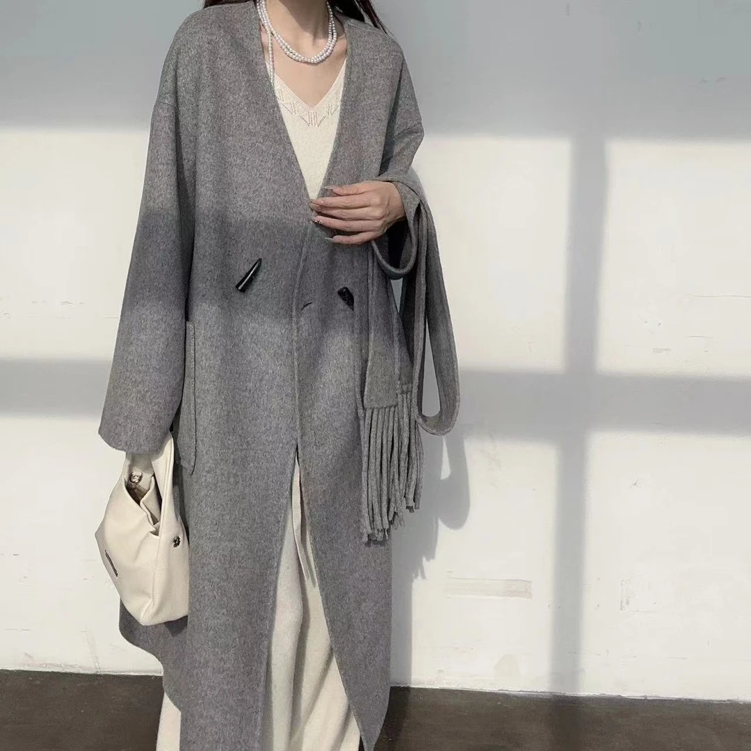 JIE NA YANG 欧货231480双面呢纯色高级--百分百骆驼绒大衣