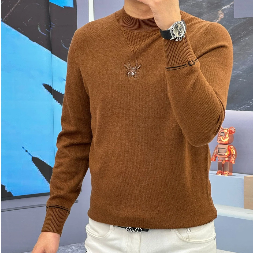 2024冬季新款针织休闲潮流男士蜘蛛圆领打底男士男款加厚羊毛衫