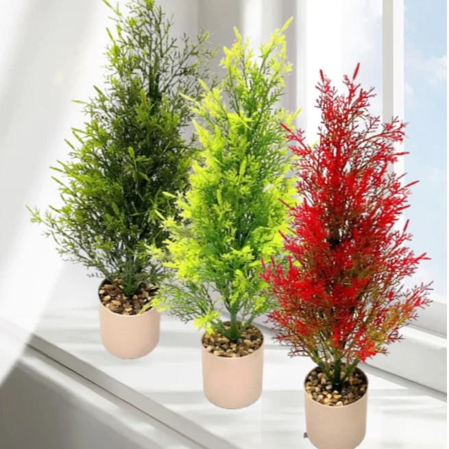 跨境人造松柏树 仿真圣诞树绿色绿植盆栽节日婚庆家居花园林装饰