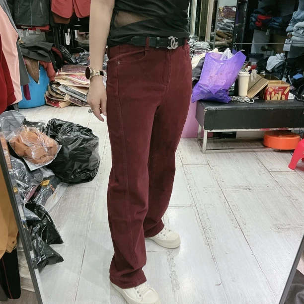 秋冬潮搭安可红小直筒弹力薄绒牛仔裤69293品