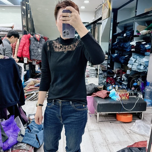 韩国螺纹高弹力新款2色领口拼接透视上衣550品