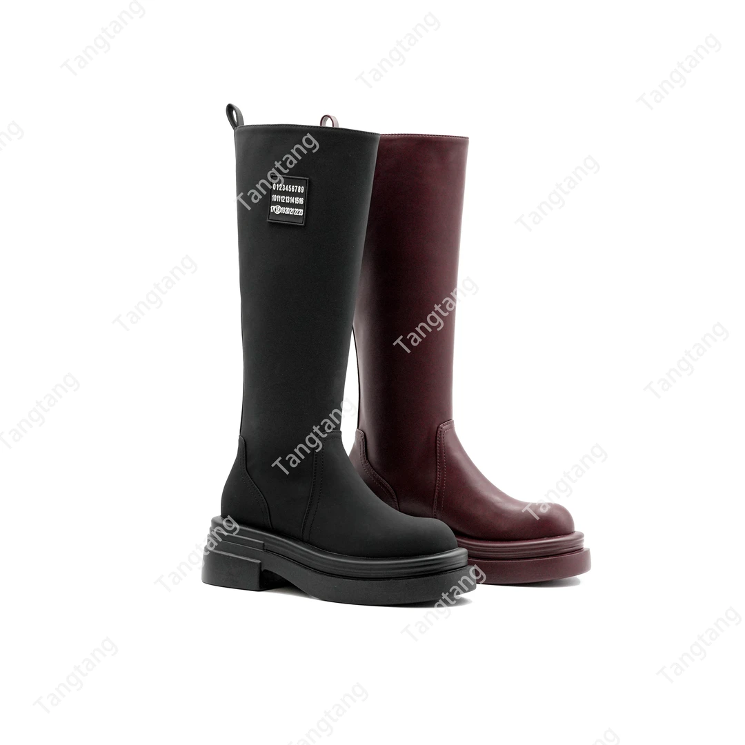 糖糖【巴黎邂逅/6cm】时尚黑色高筒靴女走秀时装厚底高筒靴休闲百搭