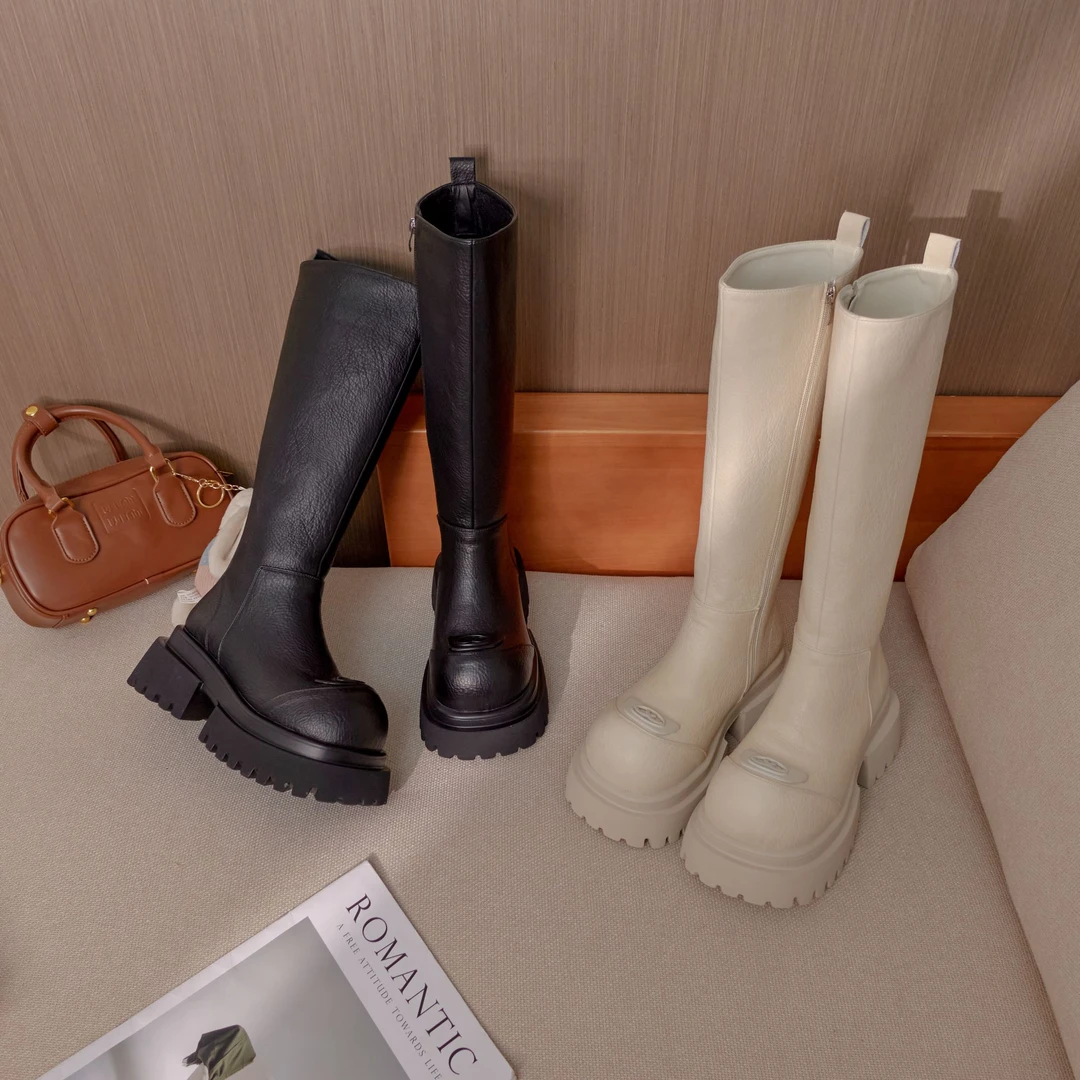 糖糖 | 阿尔卑斯山 | 荔枝纹 | 6cm跟高长筒靴女2024秋冬新款厚底