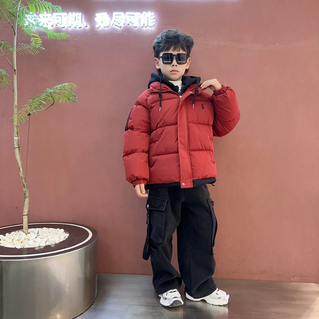 儿童冬季棉服2024新款网红洋气假两件连帽保暖帅气炸街加棉厚棉袄