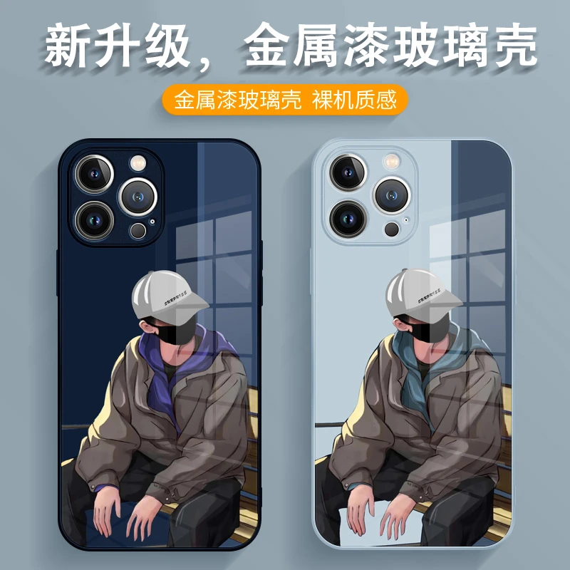 适用苹果/华为/小米/oppo/vivo潮流帽子男孩高颜值网红玻璃手机壳