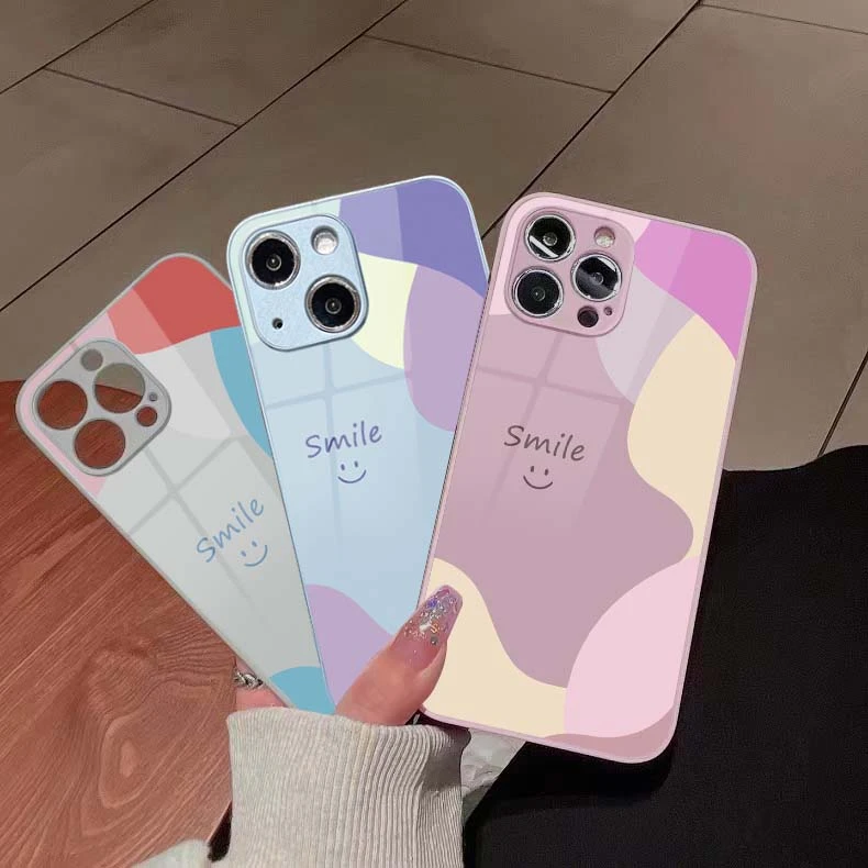 简约创意手机壳潮牌拼接色玻璃适用于苹果/华为/小米/oppo/vivo