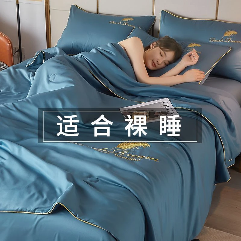 刺绣冰丝夏被四件套夏天空调被薄被子单人宿舍学生宿舍夏凉被L10