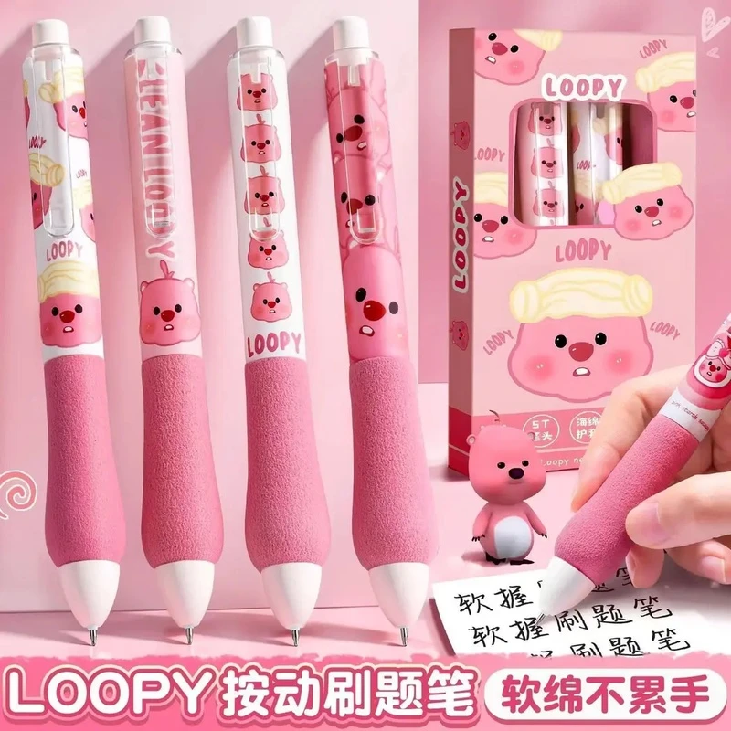 新款小海狸LOOPY海绵胖胖笔ins.按动中性笔学生可爱高颜值0.5黑笔
