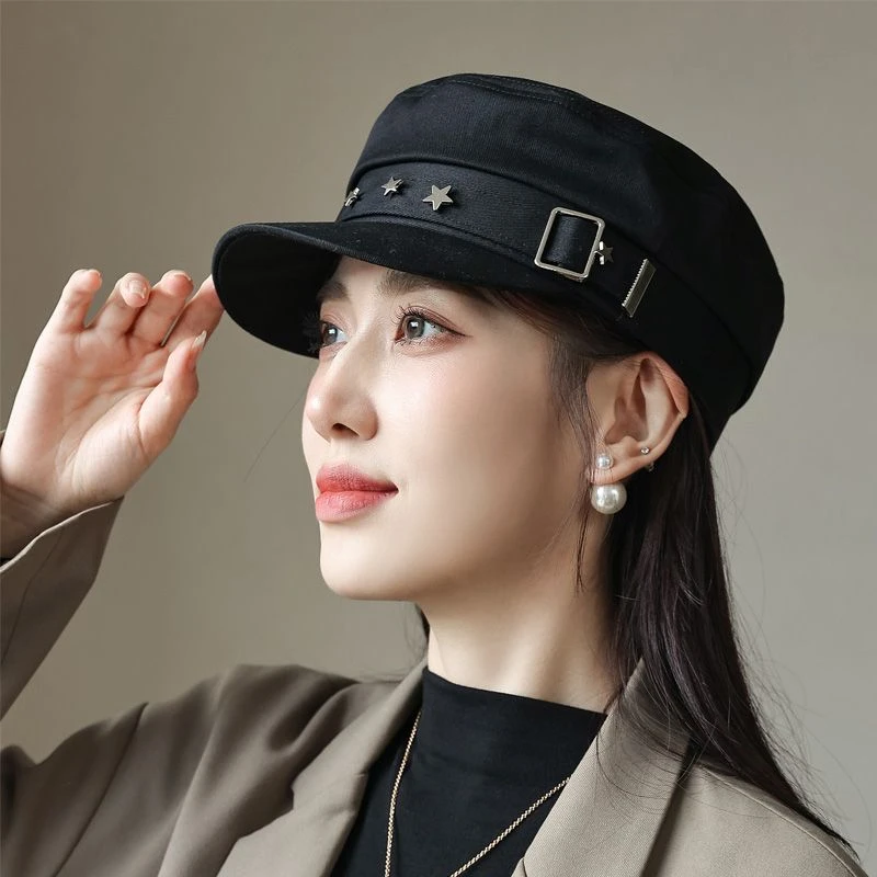 新疆包邮帽子女时尚休闲春秋季女士韩版平顶帽气质百搭英伦黑色潮