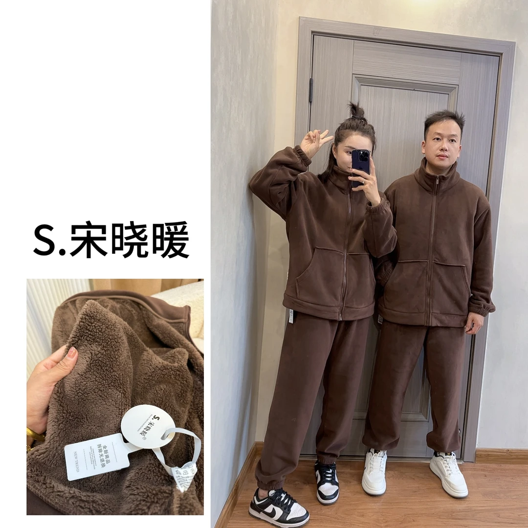 【宋晓暖】秋冬情侣二代升级正品海豚绒加绒加厚大口袋套装NJ-23108