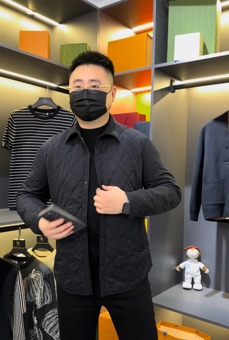 秋冬款轻奢男士菱形格商务翻领棉衣-24105