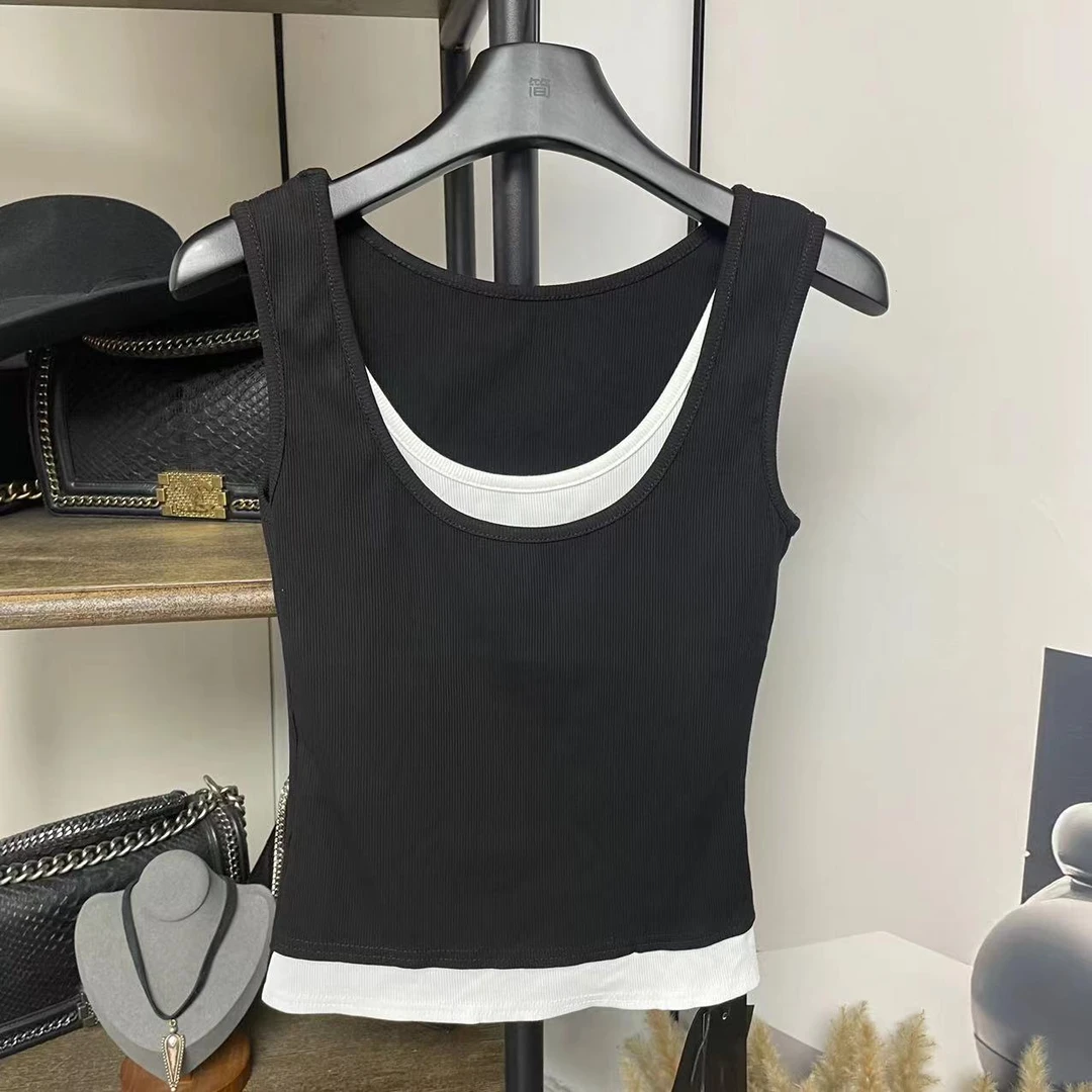 柒柒「弗洛伦斯」女夏假两件网红百搭时尚休闲显瘦圆领背心上衣157