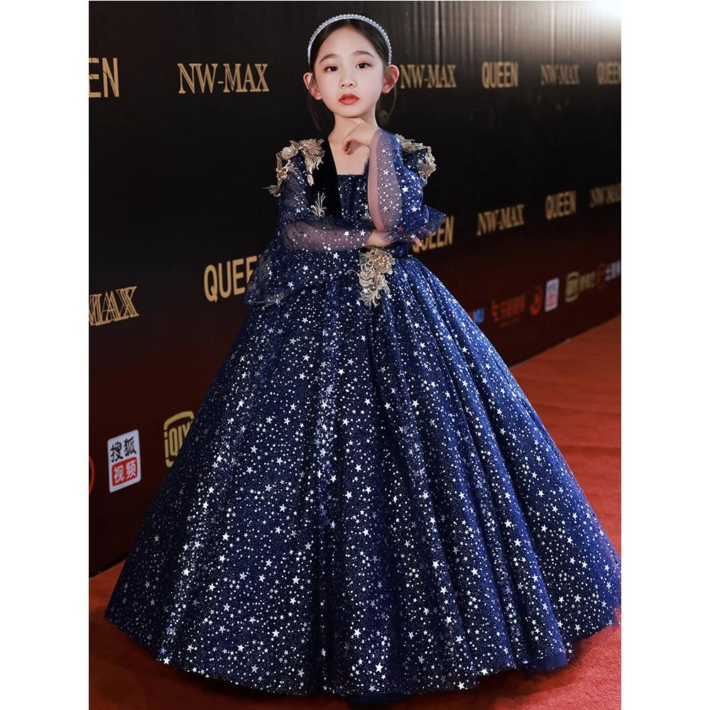 主持人礼服2023女童走秀花童生日蓬蓬纱公主裙钢琴演奏服