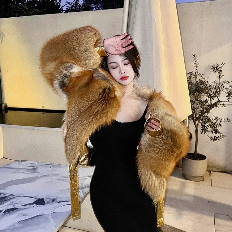 FLAME QUEEN/火焰皇后旧金山 进口整皮红狐狸毛短款皮草外套女冬