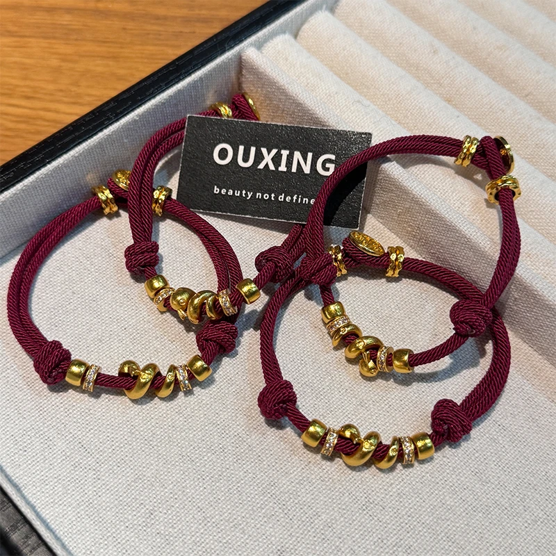 铜合金手链 喜庆小蛇红绳编织手链