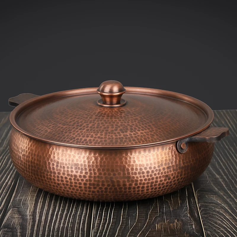 特厚锤点铜火锅纯铜家用电磁炉平底鸳鸯锅汤锅北京涮羊肉老式铜锅