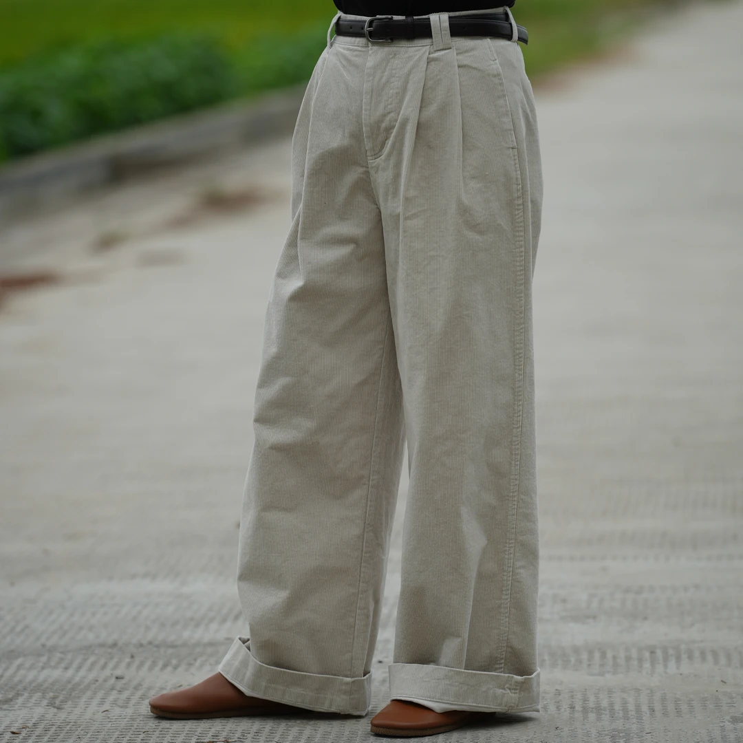 【0689】秋冬新款春秋美拉德半松紧腰直筒休闲裤复古女裤休闲裤