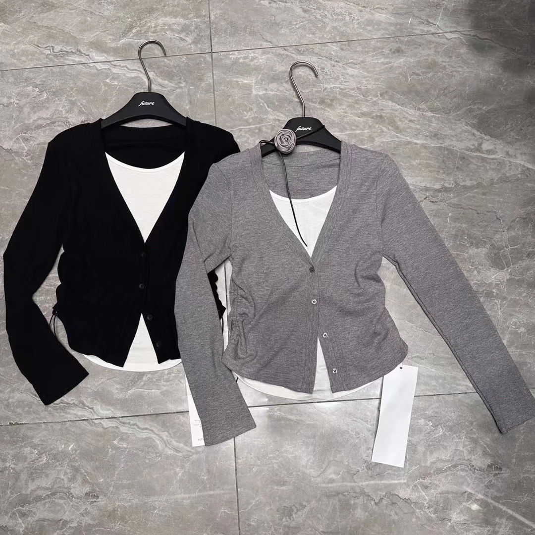 【排扣假两件】2024年设计感拼色简约假两件新款秋季打底衫长袖女