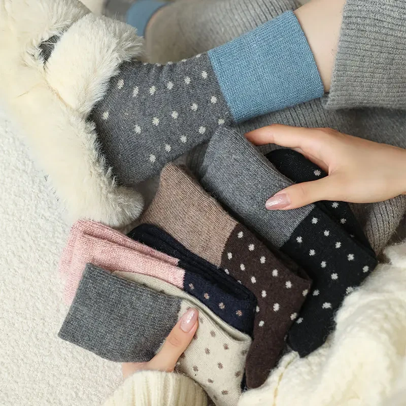 冬季保暖松弛感袜子女中筒ins潮流日系复古撞色波点外穿百搭堆堆D