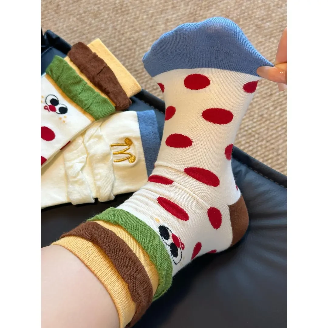 麦记汉堡袜子女四季可穿立体卡通原创设计搞怪可爱中筒袜韩版GG