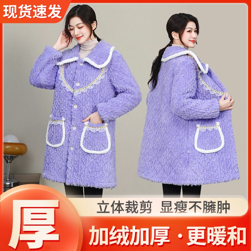 加棉罩衣女外穿冬季新款加绒加厚保暖厨房长棉衣裙时尚外套工作服
