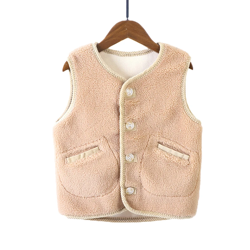 儿童加绒加厚马甲男童女童背心冬季保暖外穿仿羊羔绒中大童