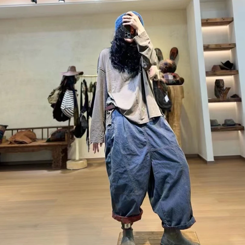 忆古朴拙240817双层色织内里印花休闲裤复古百搭款