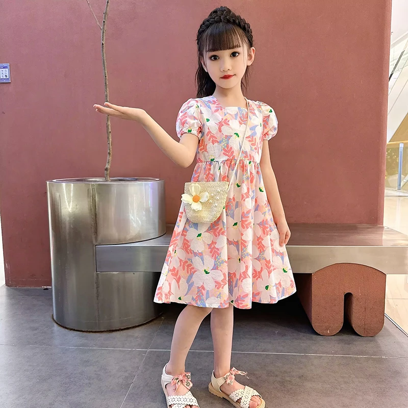 女童连衣裙夏季儿童纯棉碎花裙中大童女孩时尚洋气裙子清新公主裙