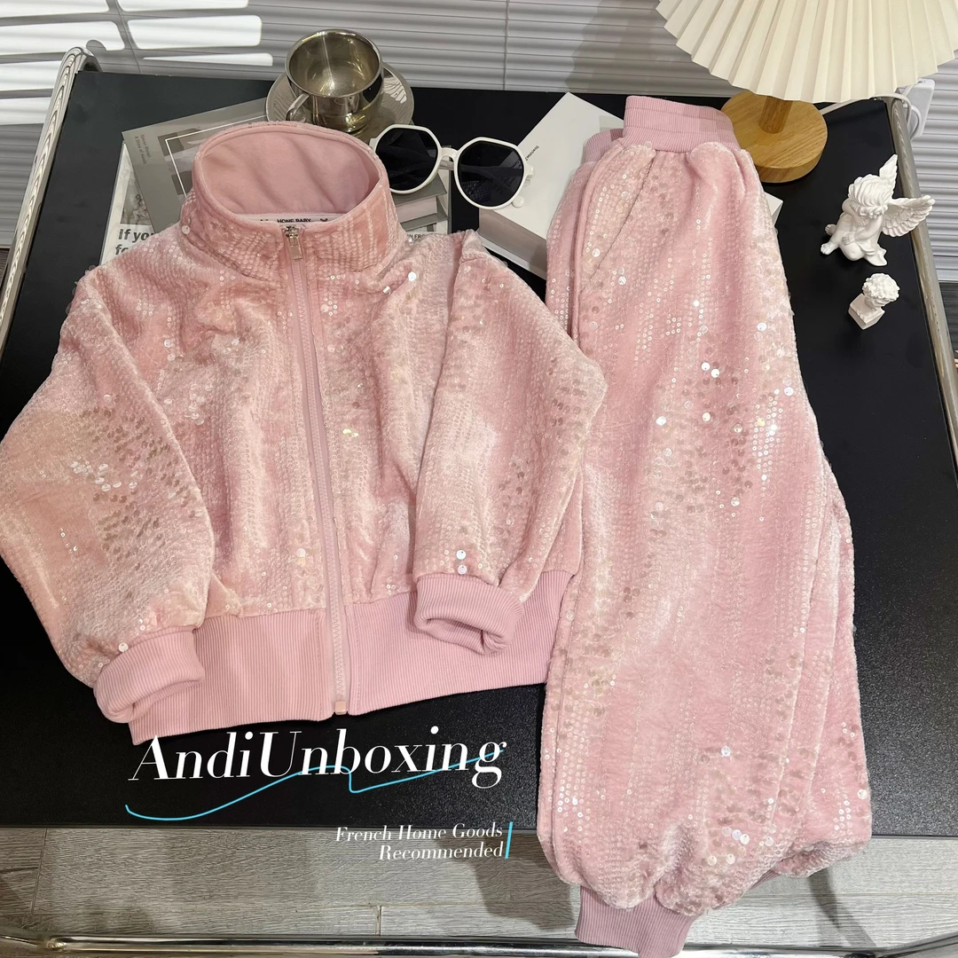 〖ANDI〗订制2024秋季新款中大童洋气时尚亮片拉链套装2100