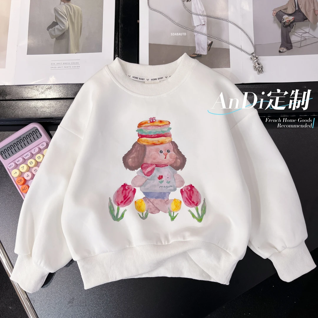 〖ANDI〗订制秋冬款中大童简约百搭卡通小狗加绒卫衣2932