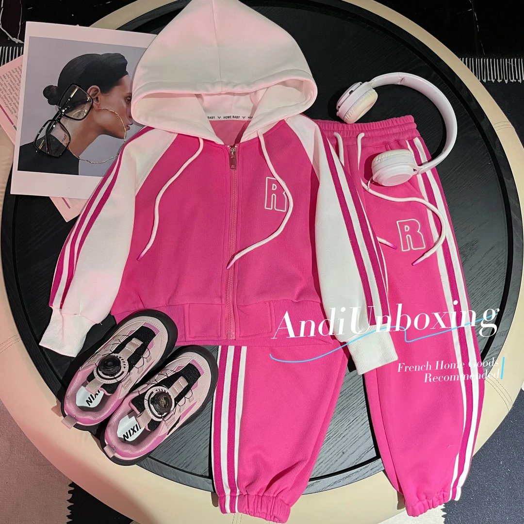 〖ANDI〗订制2025秋季新款女童学院风撞色拼接连帽套装2545