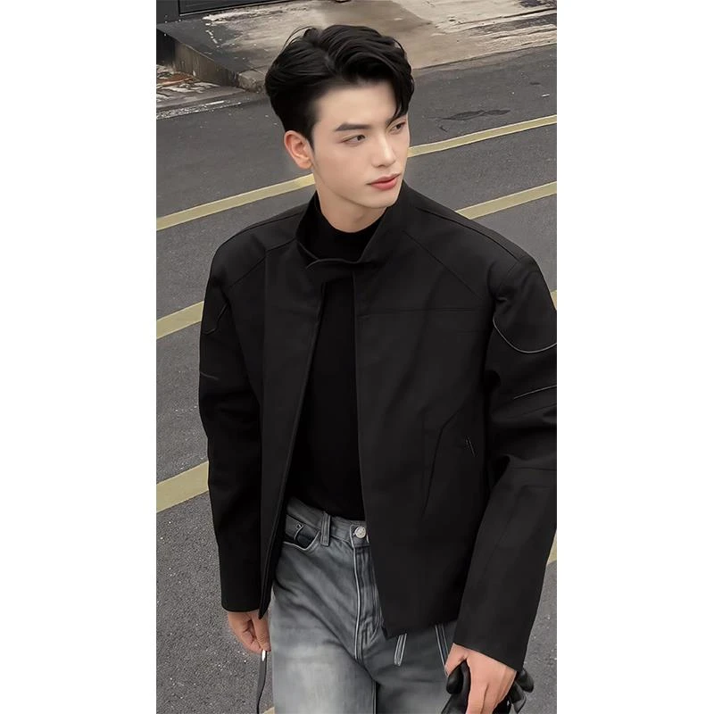 黑色垫肩短款外套男款潮牌痞帅炸街高级感男装机车美式飞行员夹克