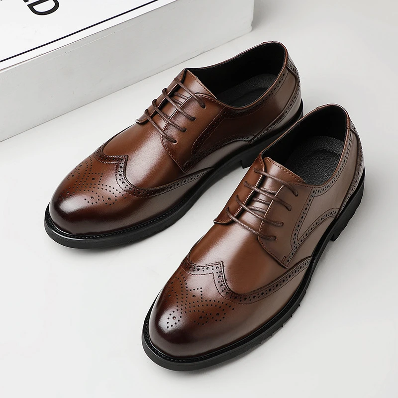 春季皮鞋真皮牛皮商务休闲男款皮鞋英伦风布洛克雕花休闲男皮鞋
