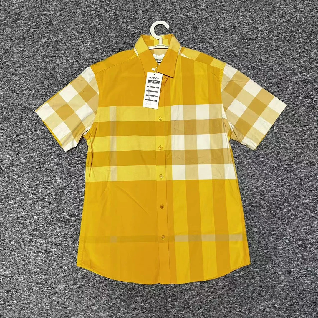 【聚星福利】BURBERRY/博柏利 男士黄色条纹格短袖衬衫M码jxsc0277