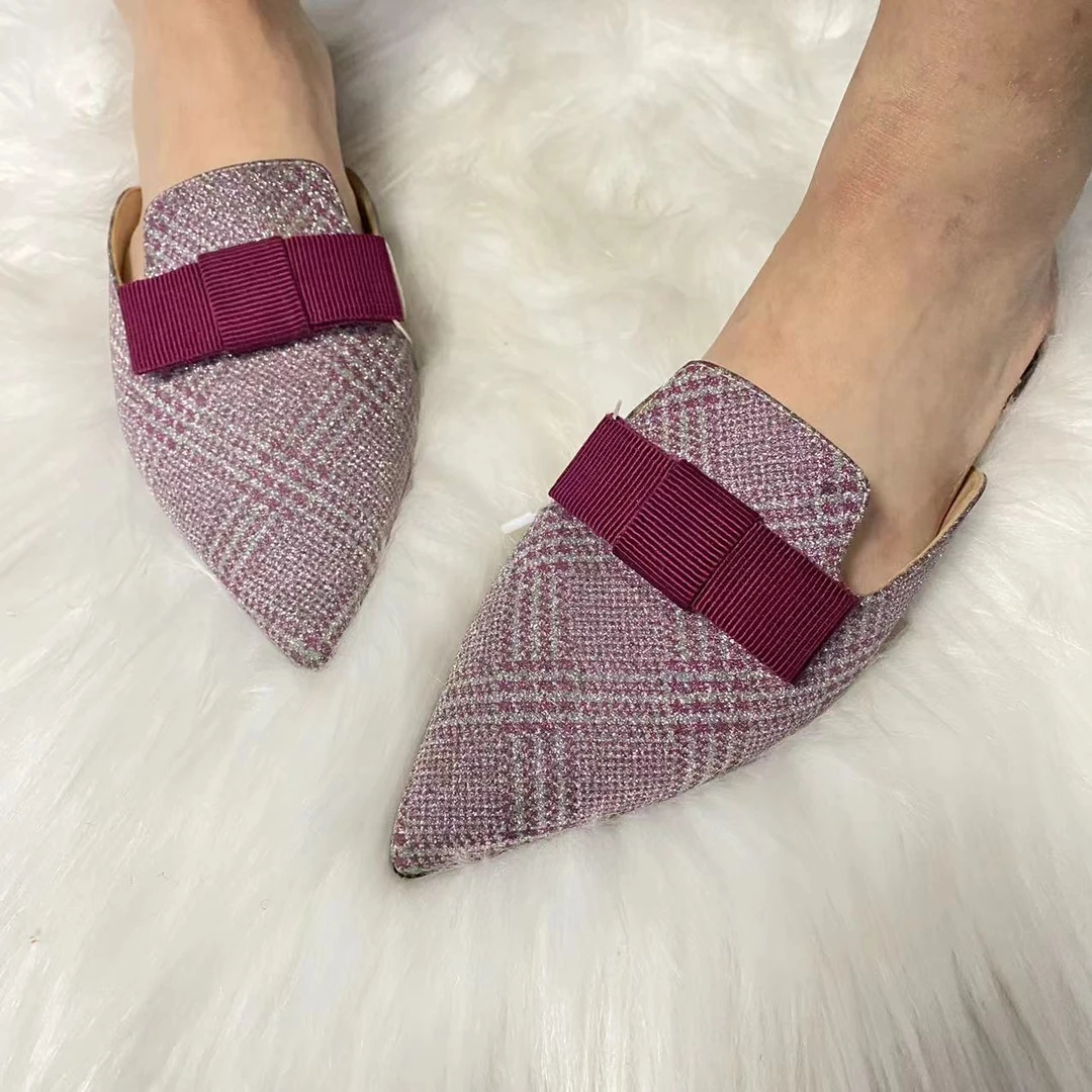 JIMMY CHOO/吉米周诺曼女鞋折扣紫色蝴蝶结百搭尖头半拖37码 739