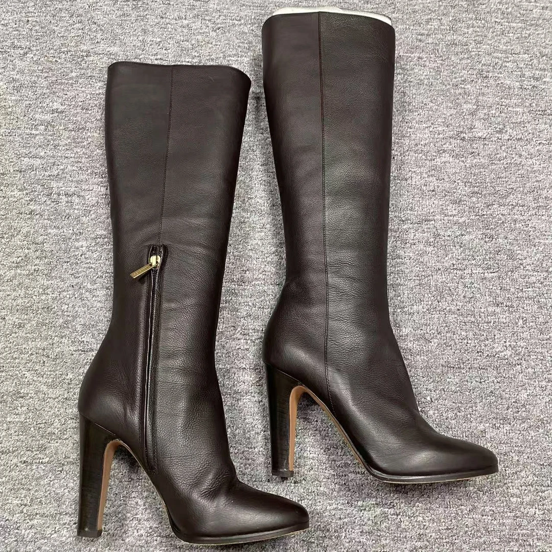 JIMMY CHOO/吉米周35码/诺曼女鞋折扣 棕色拉链高跟骑士靴 1668
