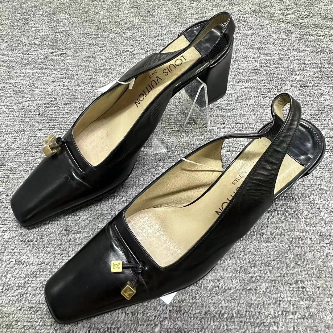 LouisVuitton/路易威登noman女鞋折扣黑色方头粗跟高跟鞋36码 079