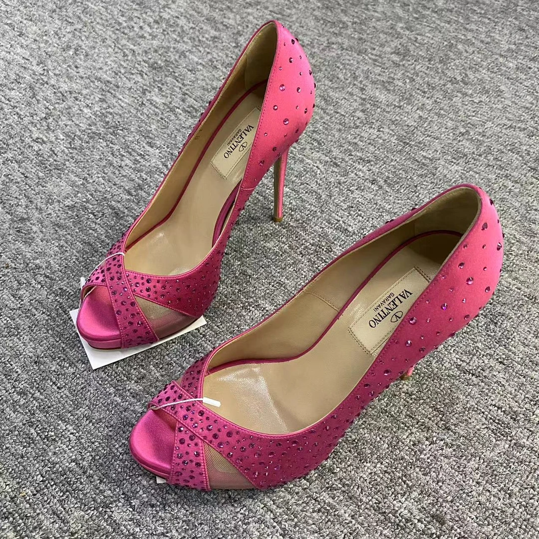 Valentino/华伦天奴诺曼女鞋折扣 粉色鱼嘴亮片高跟鞋 37码 1328