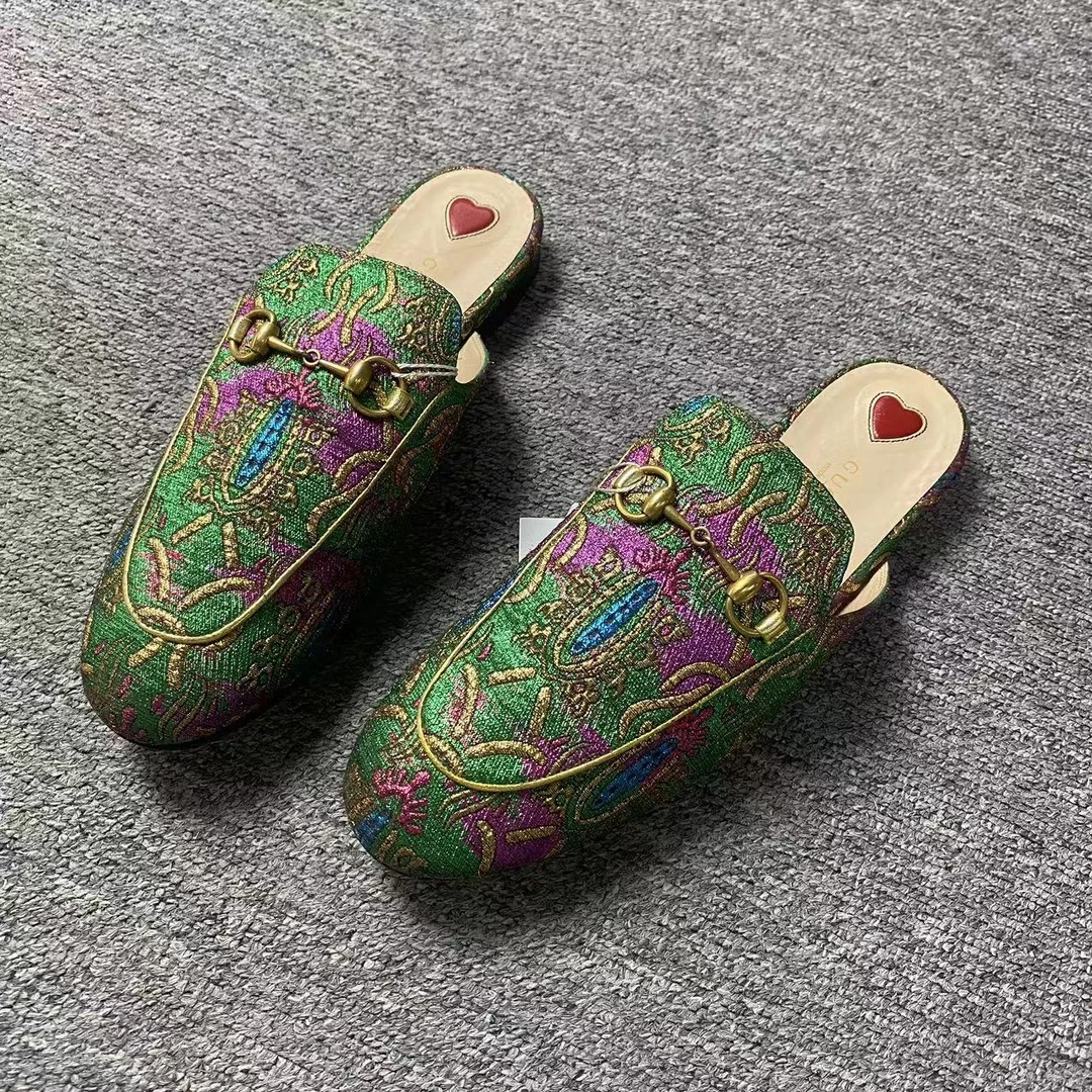 GUCCI/古驰诺曼女鞋折扣 绿色金标马衔扣平底穆勒拖 37.5码 1321