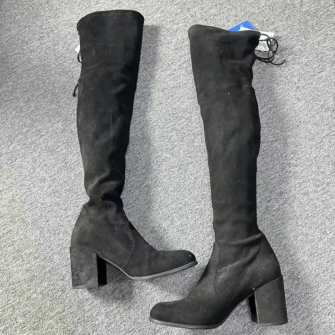 StuartWeitzman(瑕疵款) 黑色粗跟时尚百搭秋冬长靴 37.5码 313