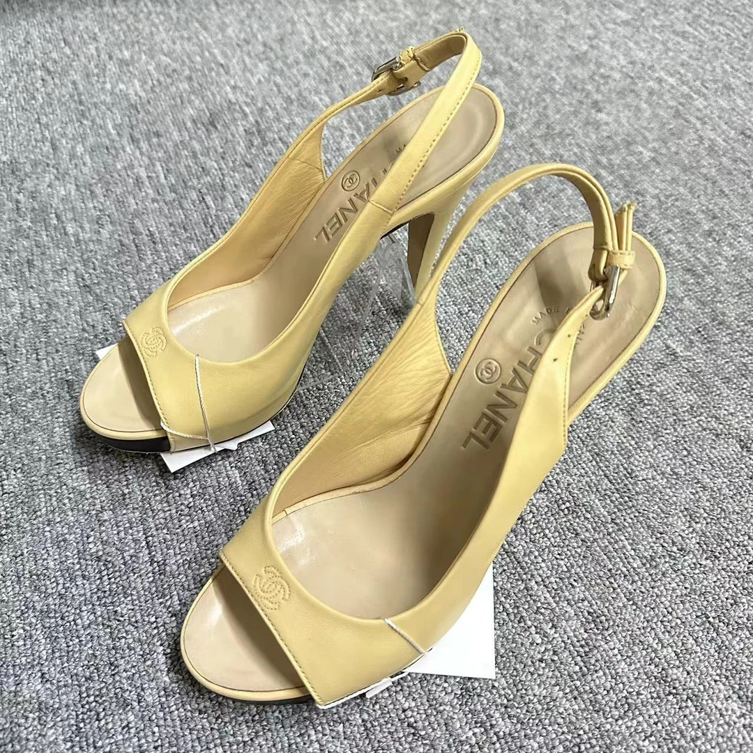 Chanel/香奈儿noman女鞋折扣 奶茶色绑带鱼嘴时尚高跟鞋 37码 086
