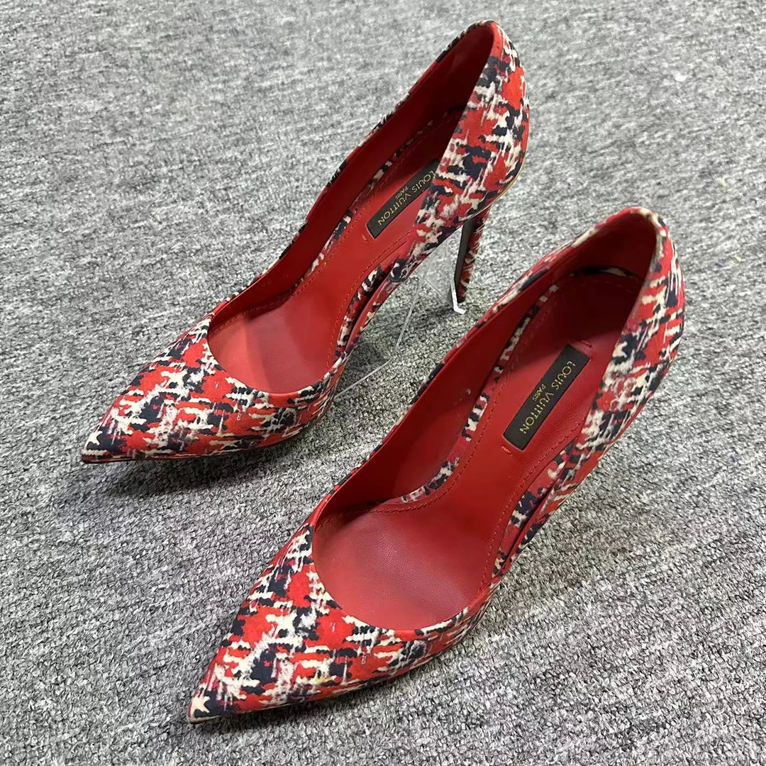 LouisVuitton/路易威登诺曼女鞋折扣红色千鸟格百搭高跟鞋37码279