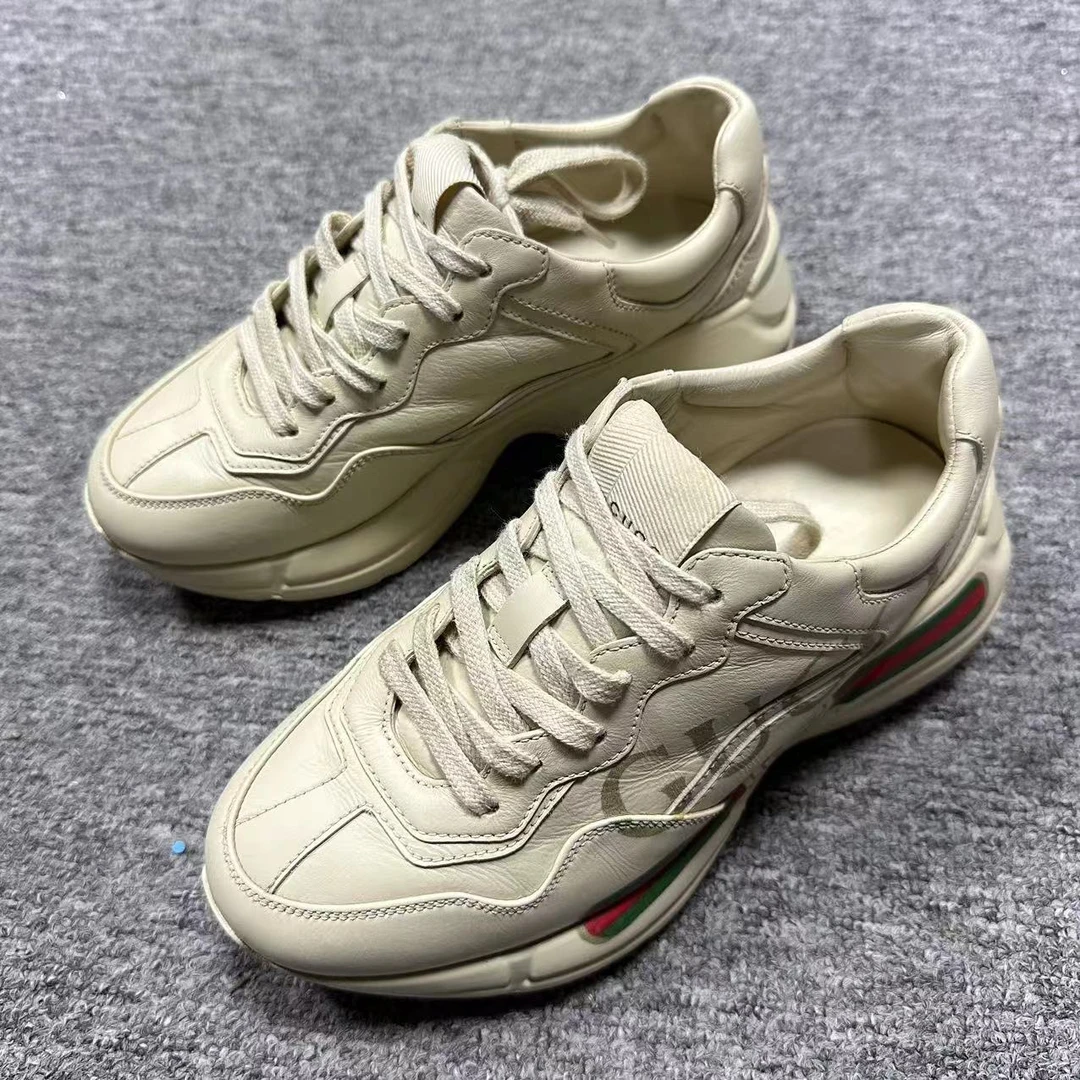 GUCCI/古驰34码/诺曼女鞋折扣 米白色经典腰带印花老爹鞋 1661